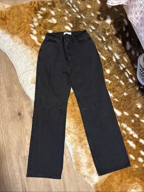 Abercrombie & Fitch Black Straight-Leg Jeans with Knee Rips